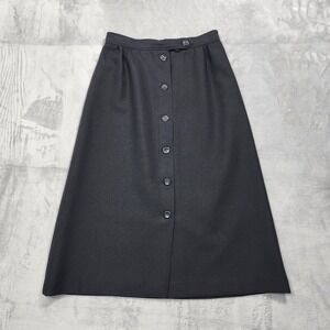 Vintage College Town Skirt‎ Womens S Black Twill A-Line Button Front Midi Office